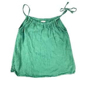Bellambra 100% Linen Tie Shoulder Camisole Top Womens Small Green Boho Lagenlook